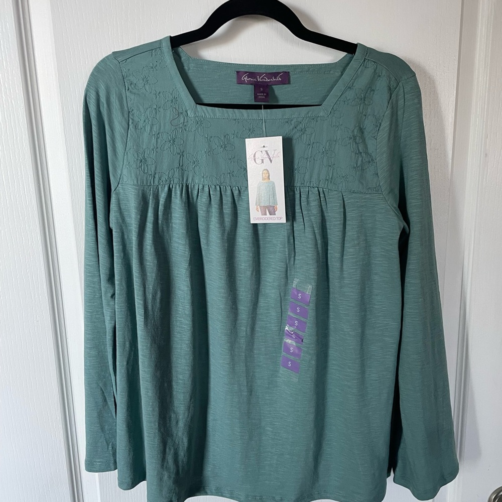 13-A SM Gloria Vanderbilt green Boho long sleeve peasant top 19 ptp NWT 42.00